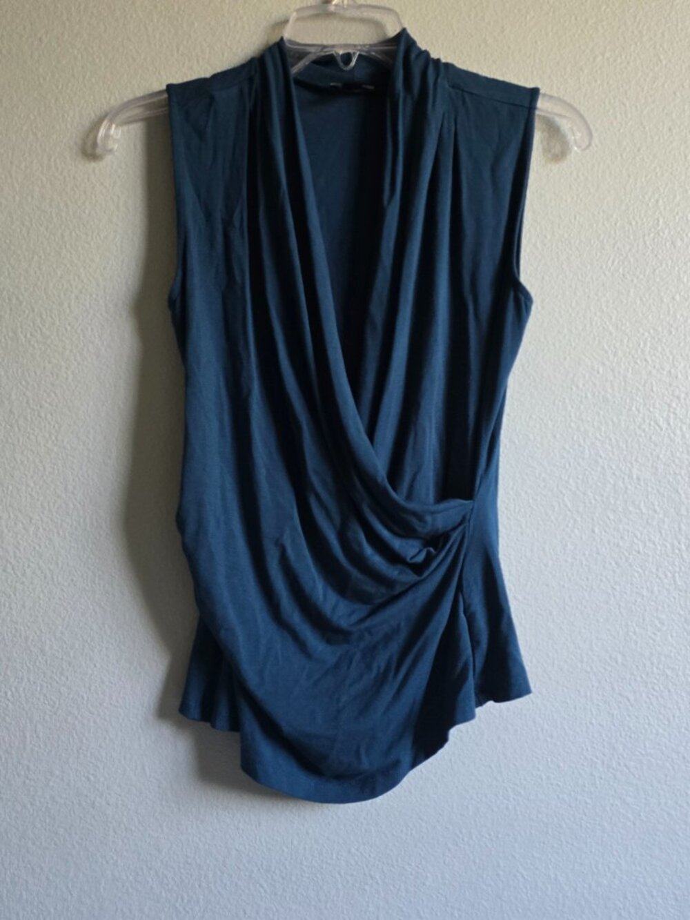 Ann Taylor Dark Blue Faux Wrap V neck Sleeveless Top size XS
